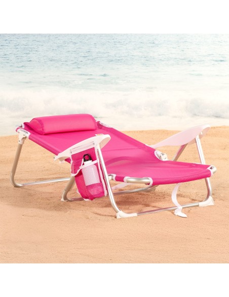 Pack 2 sillas playa baja multiposición 51x45x76 cm fucsia con bolsillo