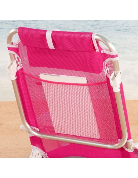 Pack 2 sillas playa baja multiposición 51x45x76 cm fucsia con bolsillo