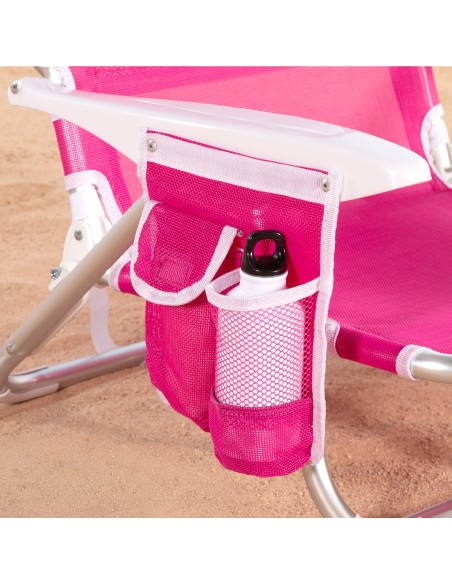 Pack 2 sillas playa baja multiposición 51x45x76 cm fucsia con bolsillo