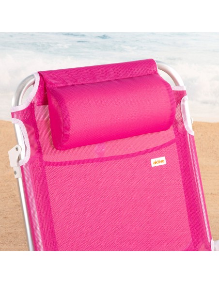 Pack 2 sillas playa baja multiposición 51x45x76 cm fucsia con bolsillo