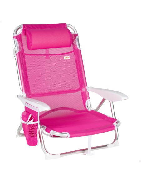 Pack 2 sillas playa baja multiposición 51x45x76 cm fucsia con bolsillo