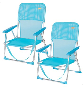 Pack 2 sillas playa fijas 44x40x72 cm azul con asa