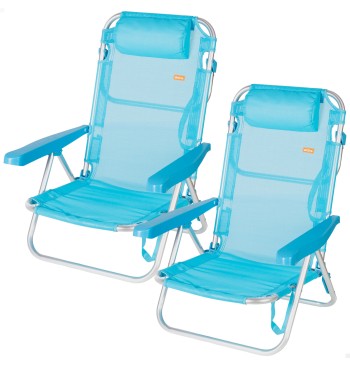 Pack de 2 sillas playa baja multiposición 48x46x84 cm azul