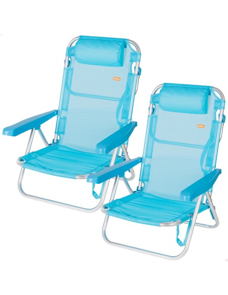 Pack de 2 sillas playa baja multiposición 48x46x84 cm azul