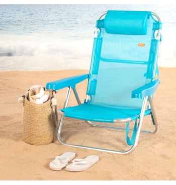 Pack de 2 sillas playa baja multiposición 48x46x84 cm azul 2