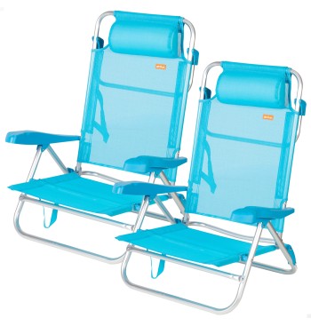 Pack de 2 sillas playa baja multiposición 47x49x82 cm azul