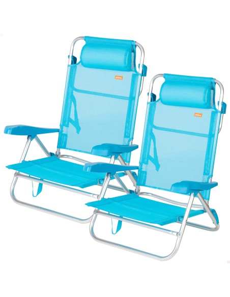 Pack de 2 sillas playa baja multiposición 47x49x82 cm azul