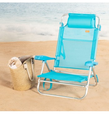Pack de 2 sillas playa baja multiposición 47x49x82 cm azul 2