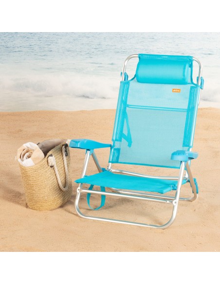 Pack de 2 sillas playa baja multiposición 47x49x82 cm azul