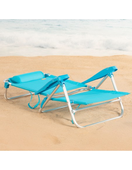 Pack de 2 sillas playa baja multiposición 47x49x82 cm azul
