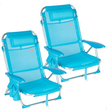 Pack de 2 sillas de playa baja multiposición 51x45x76 cm...