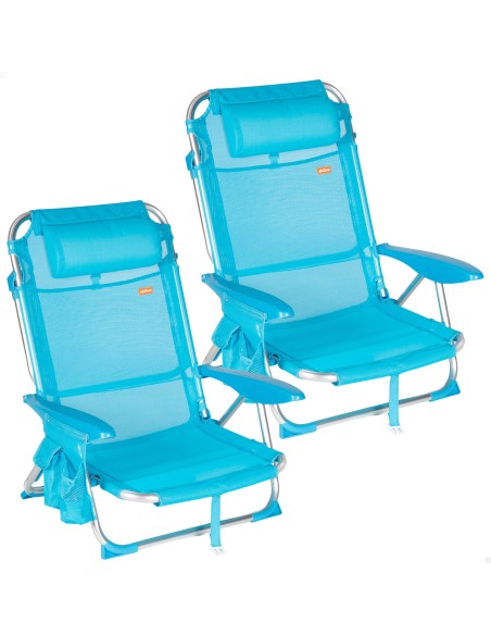 Pack de 2 sillas de playa baja multiposición 51x45x76 cm azul