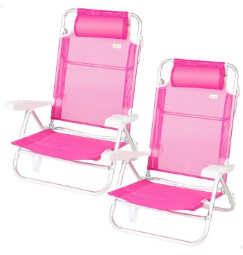 Pack de 2 sillas playa baja multiposición 47x49x82 cm fucsia
