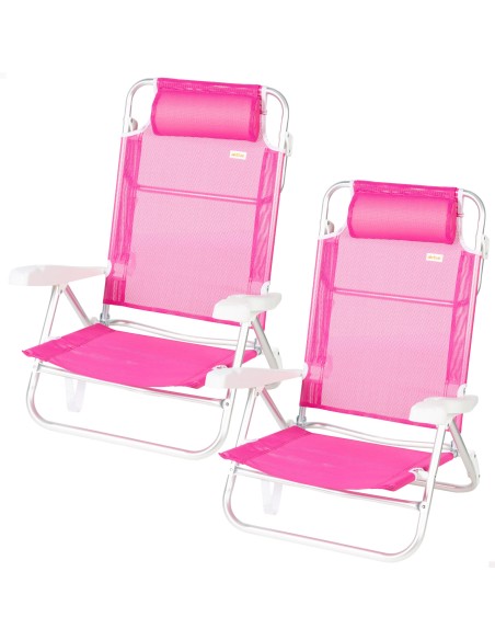 Pack de 2 sillas playa baja multiposición 47x49x82 cm fucsia