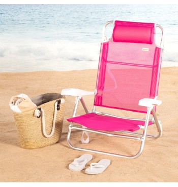 Pack de 2 sillas playa baja multiposición 47x49x82 cm fucsia 2