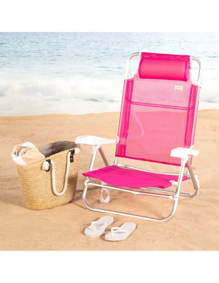 Pack de 2 sillas playa baja multiposición 47x49x82 cm fucsia