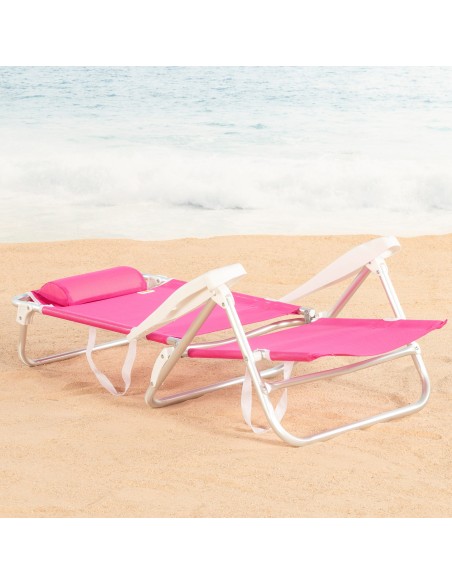 Pack de 2 sillas playa baja multiposición 47x49x82 cm fucsia