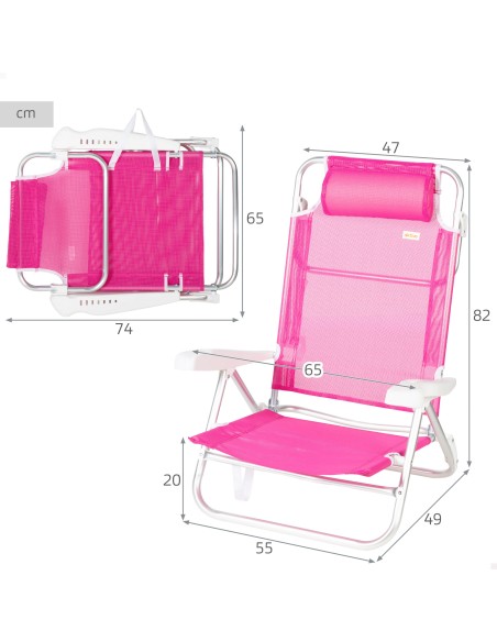 Pack de 2 sillas playa baja multiposición 47x49x82 cm fucsia