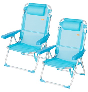 Pack de 2 sillas playa altas multiposición 48x60x90 cm azul