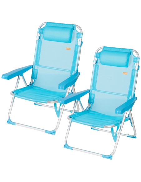 Pack de 2 sillas playa altas multiposición 48x60x90 cm azul