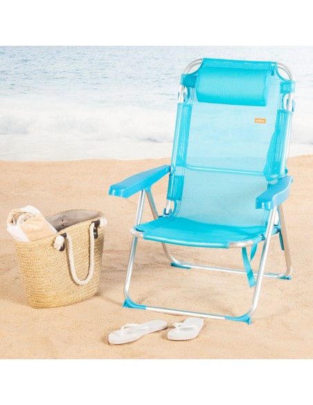 Pack de 2 sillas playa altas multiposición 48x60x90 cm azul