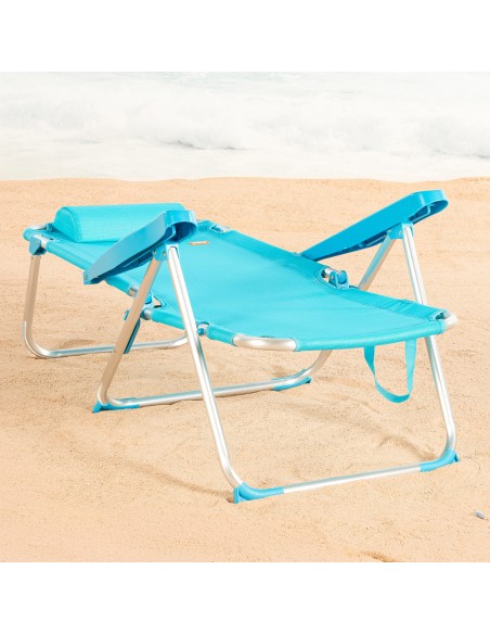 Pack de 2 sillas playa altas multiposición 48x60x90 cm azul