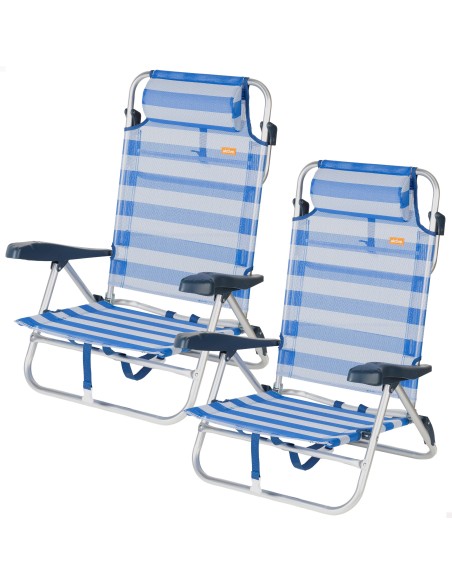 Pack de 2 sillas playa baja multiposición 47x49x82 cm marinera