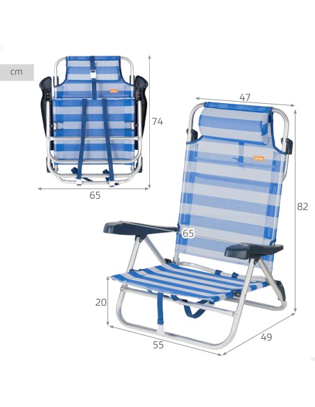 Pack de 2 sillas playa baja multiposición 47x49x82 cm marinera