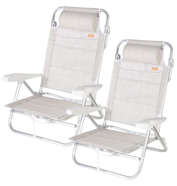 Pack 2 sillas playa baja multiposición 47x49x82 cm beige
