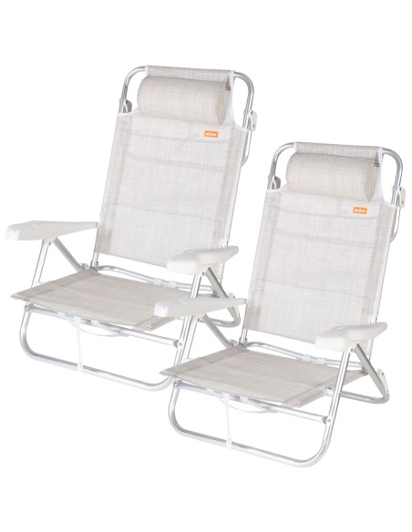 Pack 2 sillas playa baja multiposición 47x49x82 cm beige
