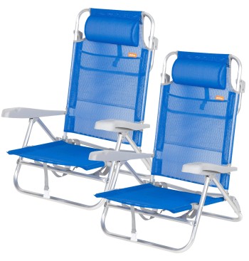 Pack 2 sillas playa baja multiposición 47x49x82 cm azul