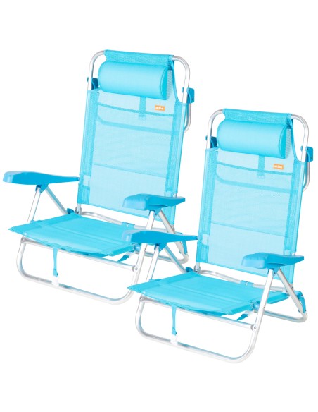 Pack 2 sillas playa baja multiposición 47x49x82 cm azul claro