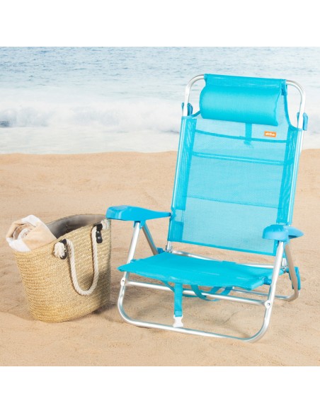 Pack 2 sillas playa baja multiposición 47x49x82 cm azul claro