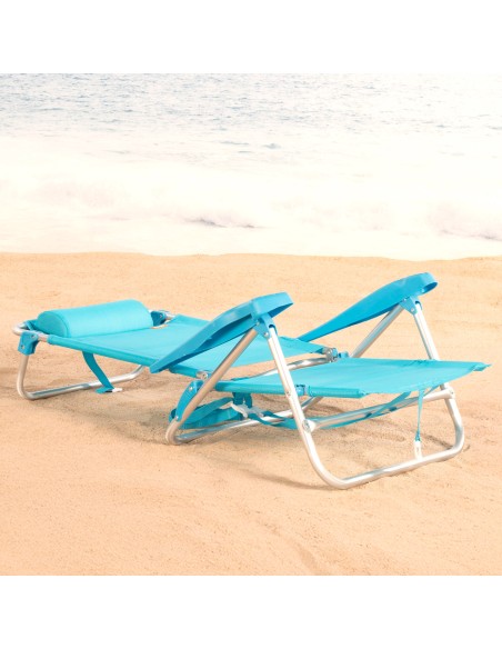 Pack 2 sillas playa baja multiposición 47x49x82 cm azul claro