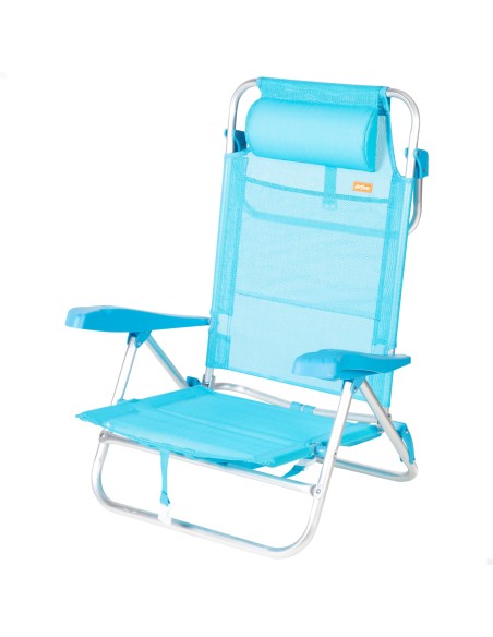 Pack 2 sillas playa baja multiposición 47x49x82 cm azul claro