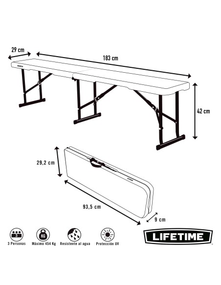 Lifetime Banco plegable tipo maletín 183x29x42 cm