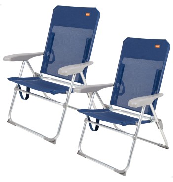 Pack 2 sillas playa multiposición azul marino 47x60x94 cm