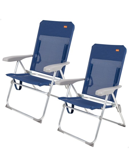 Pack 2 sillas playa multiposición azul marino 47x60x94 cm