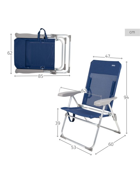 Pack 2 sillas playa multiposición azul marino 47x60x94 cm