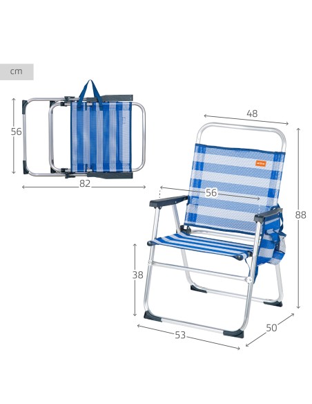 Pack 2 sillas playa plegables 48x50x88 cm rayas marineras