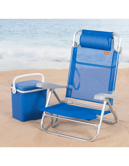 Silla playa baja multiposición 47x49x82 cm azul