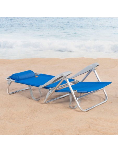 Silla playa baja multiposición 47x49x82 cm azul