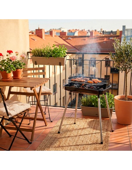 Barbacoa portátil de carbón con dos niveles de cocción