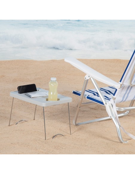 Mesa de playa plegable con posavasos