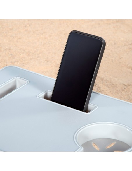 Mesa de playa plegable con posavasos