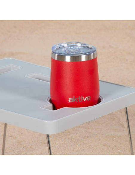 Mesa de playa plegable con posavasos