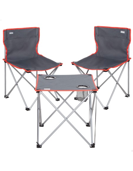 Conjunto mesa y 2 sillas camping acero