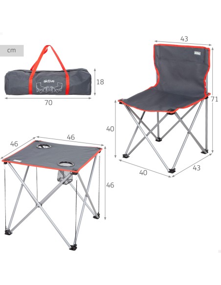 Conjunto mesa y 2 sillas camping acero