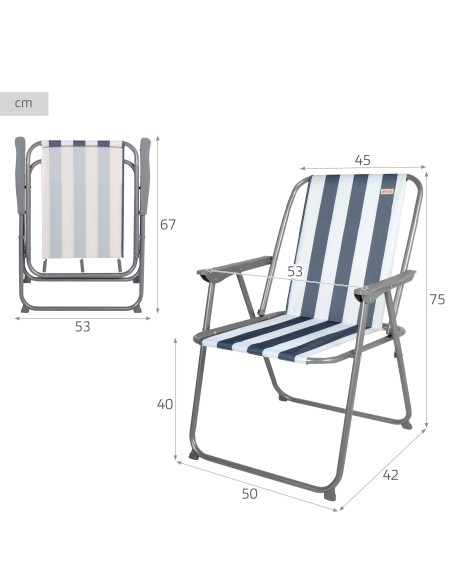 Silla playa alta fija plegable 45x42x75 cm marinera