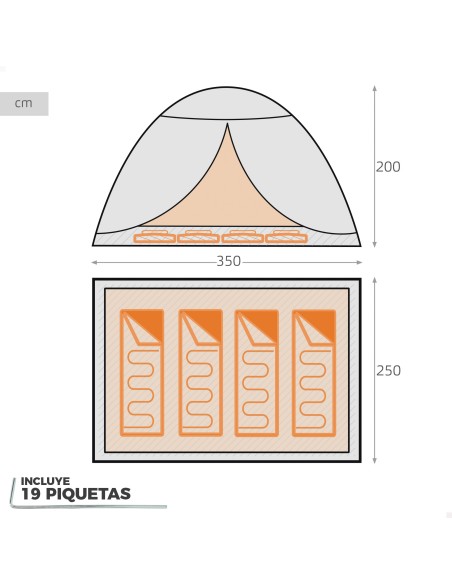 Tienda de campaña gris y azul 4 personas 250x350x200 cm